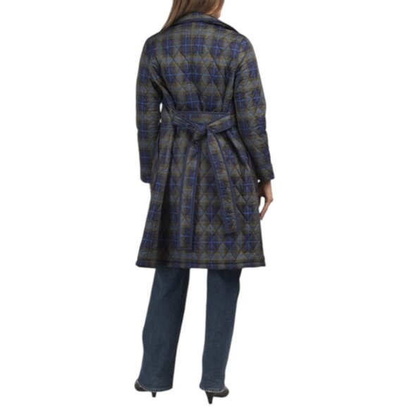 AVEC LES FILLES Navy PlaidQuilted Trench Coat - Picture 2 of 4